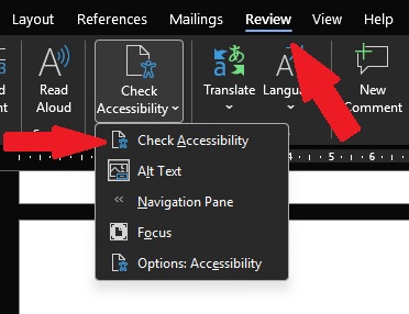 Where to find the accessibility assistant, in check accessibility, under the Review tab. 