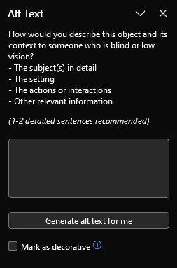 The alt text editor pane. 